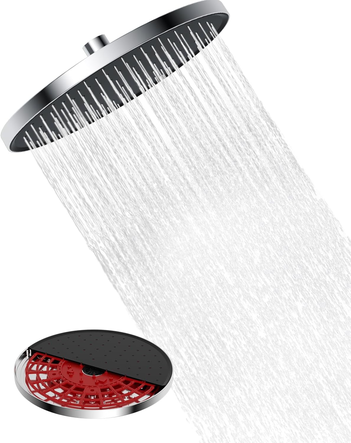 Douche Pluie Auto-nettoyante, Grand Pommeau De Douche Fixe De 10 Pouces, Pommeau De Douche Rond À Haute Pression Avec Mécanisme D'Auto-nettoyage, Chrome