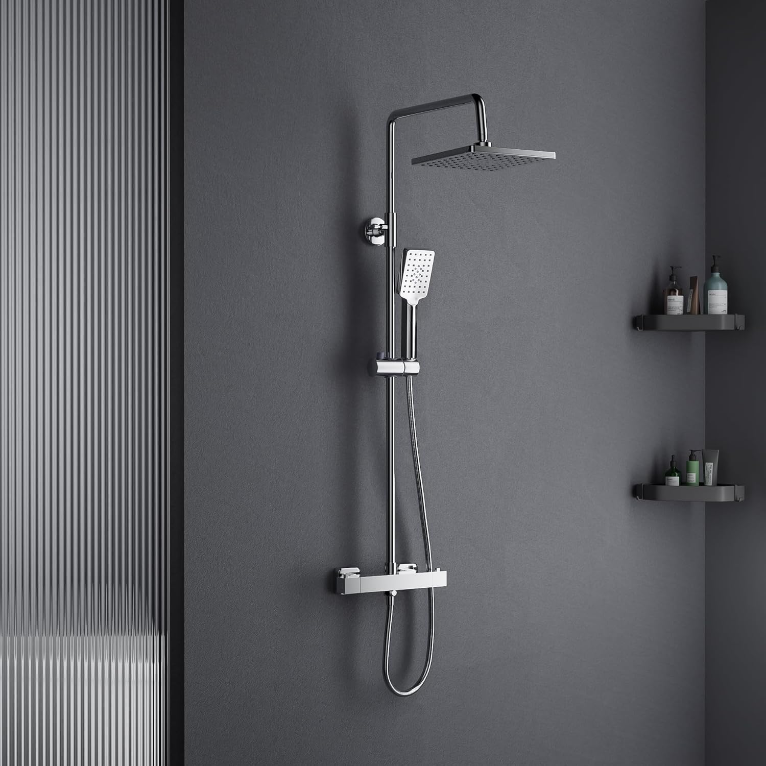 Colonne De Douche Avec Robinet Thermostatique, Ensemble De Douche Thermostatique, Robinet De Douche Pour Ensembles De Salle De Bain De 80 À 115 Cm