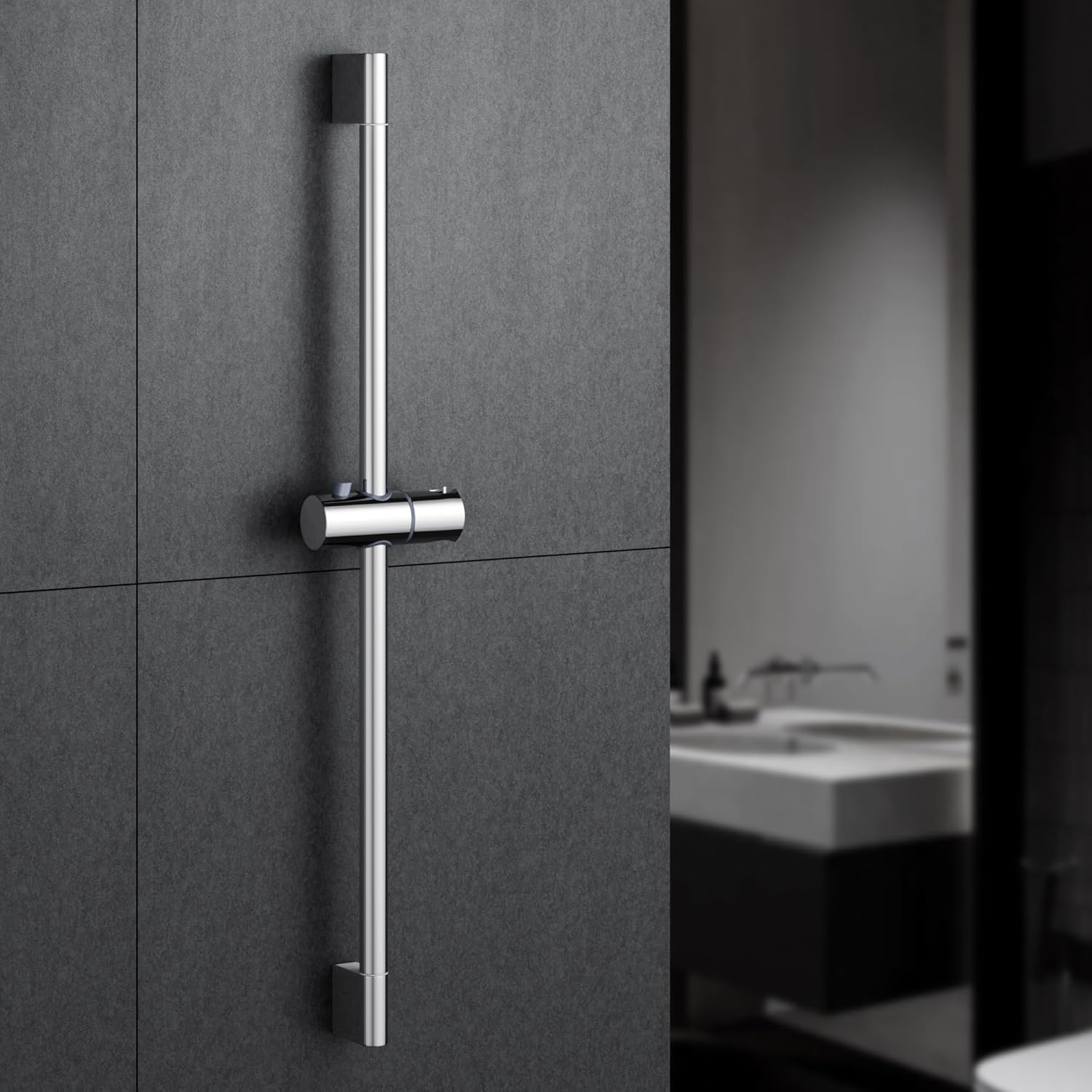 Barre De Douche Avec Support De Douche Réglable En Acier Inoxydable, 70 Cm, Chromée