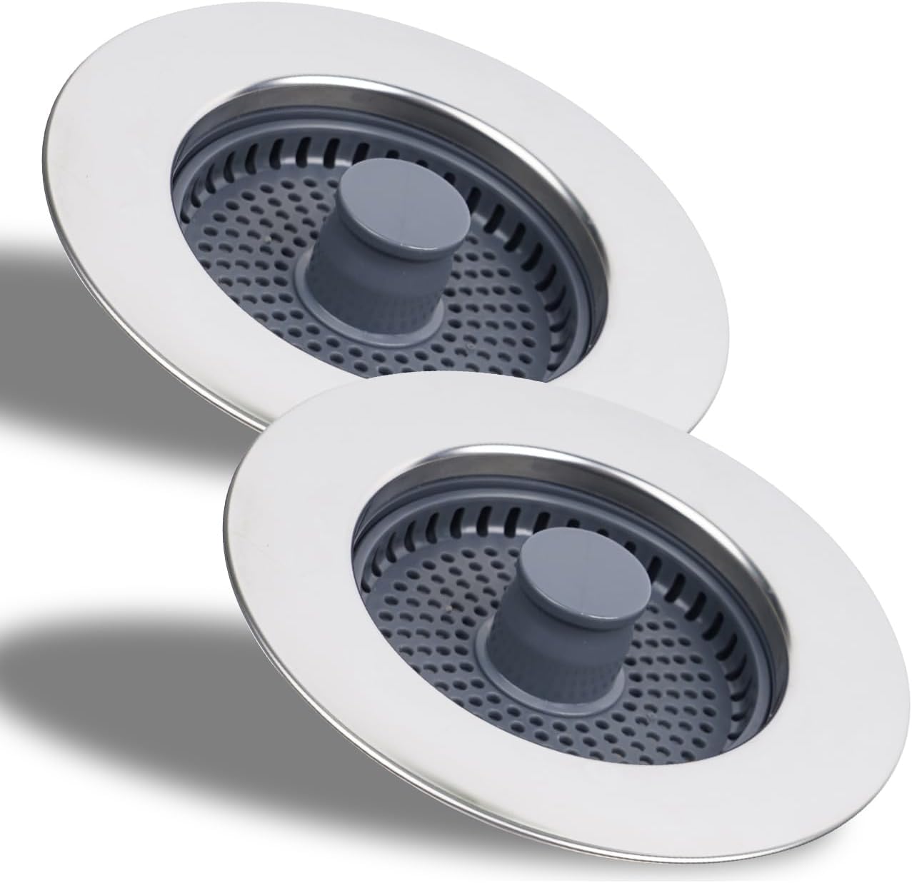 Ensemble De 2 Bouchons Et Filtres Pour Évier – Boîtier Universel En Acier Inoxydable 3-en-1 Avec Filtre Anti-obstruction, Installation Facile Pour Des Trous D'Évier De 70 À 86 Mm De Diamètre
