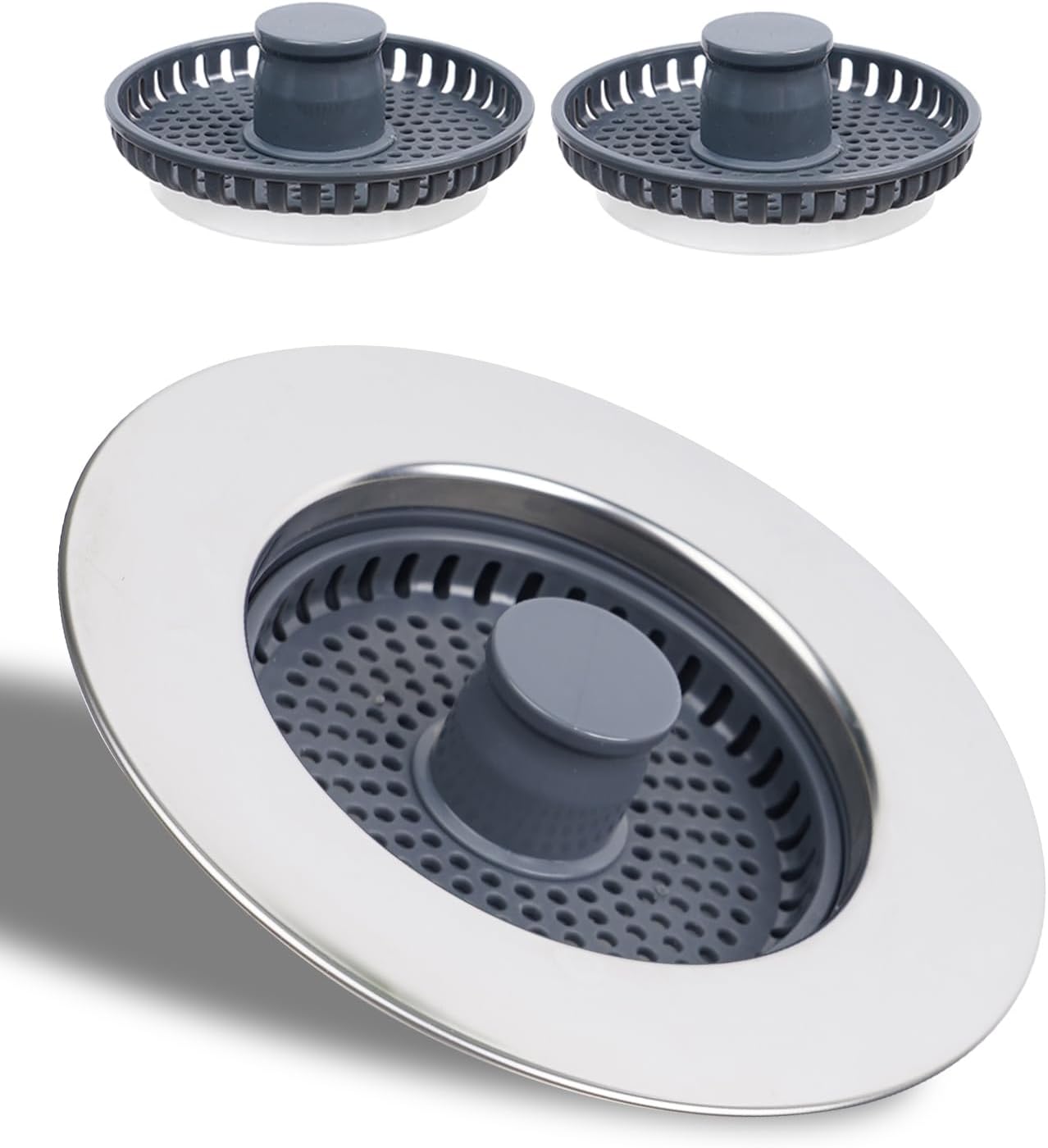 Combinaison De Filtre Et De Bouchon Pour Évier De Cuisine En Acier Inoxydable Avec 3 Filtres – Boîtier Universel En Acier Inoxydable 3-en-1 Avec Filtre Anti-obstruction, Pour Éviers D'Un Diamètre De 7
