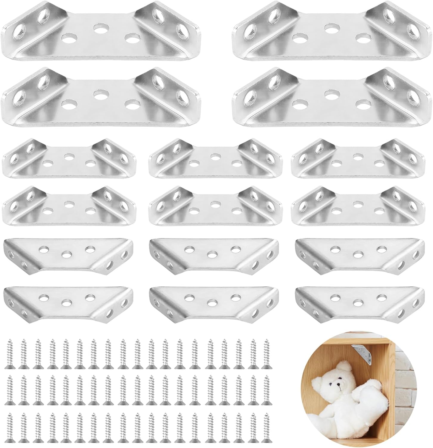 Ensemble De 16 Angles En Acier Inoxydable Triangulaires (60 X 30 Mm) – Incluant Des Vis M4 X 16 – Pour Étagères En Bois, Armoires Et Tables