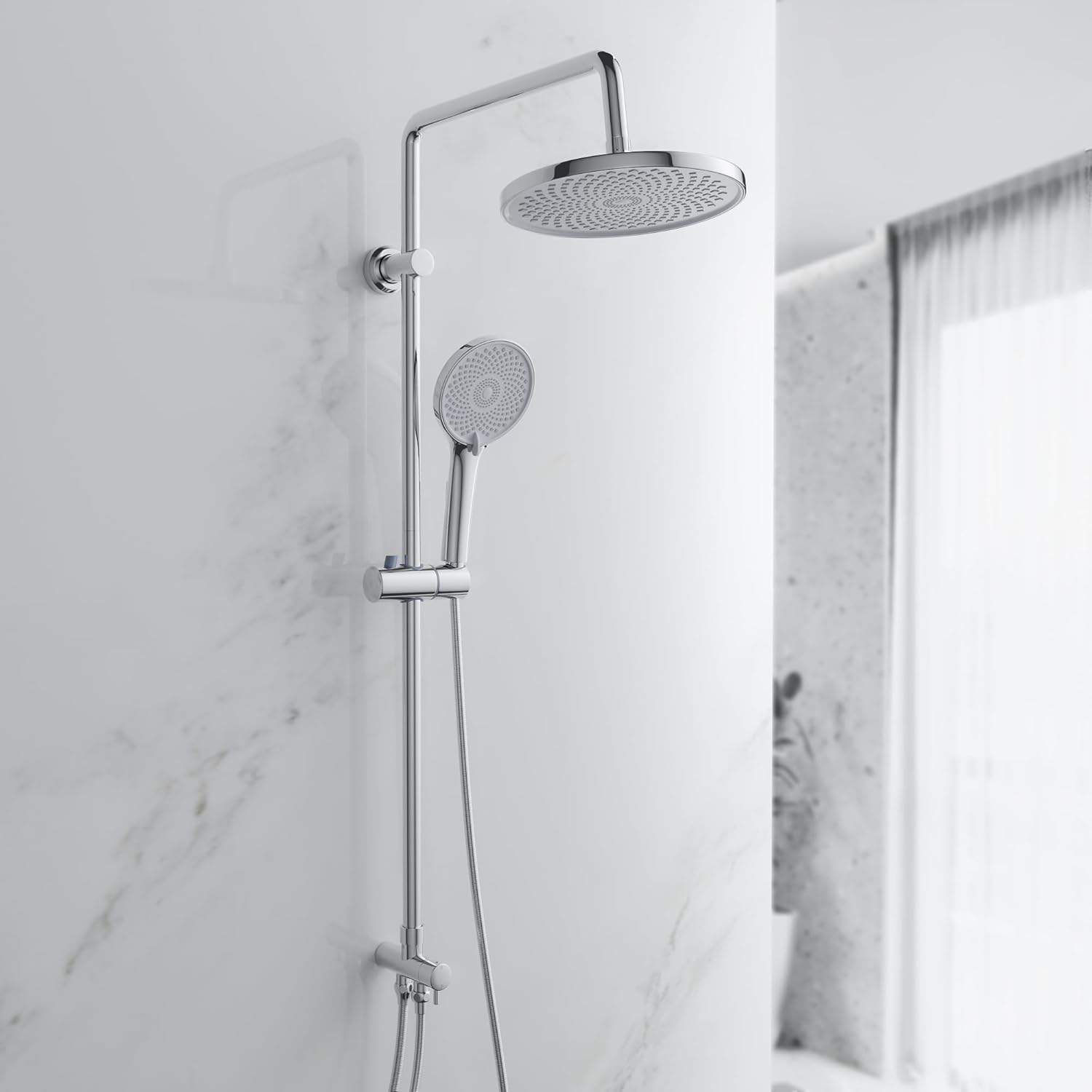 Colonne De Douche Sans Robinet Mélangeur, Ensemble De Douche Avec Douche Pluie Ronde Et Douchette, Hauteur 95 Cm, Chromé