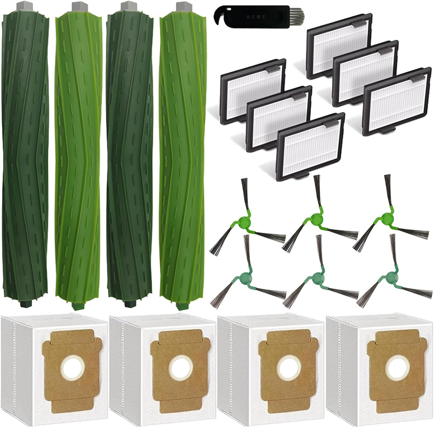 Kit De 21 Pièces De Rechange Pour L'Aspirateur Robot Irobot Roomba Max 705 Combo / 706 Combo : 4 Brosses Principales, 6 Brosses Latérales, 6 Filtres, 4 Sacs À Poussière, 1 Brosse De Nettoyage