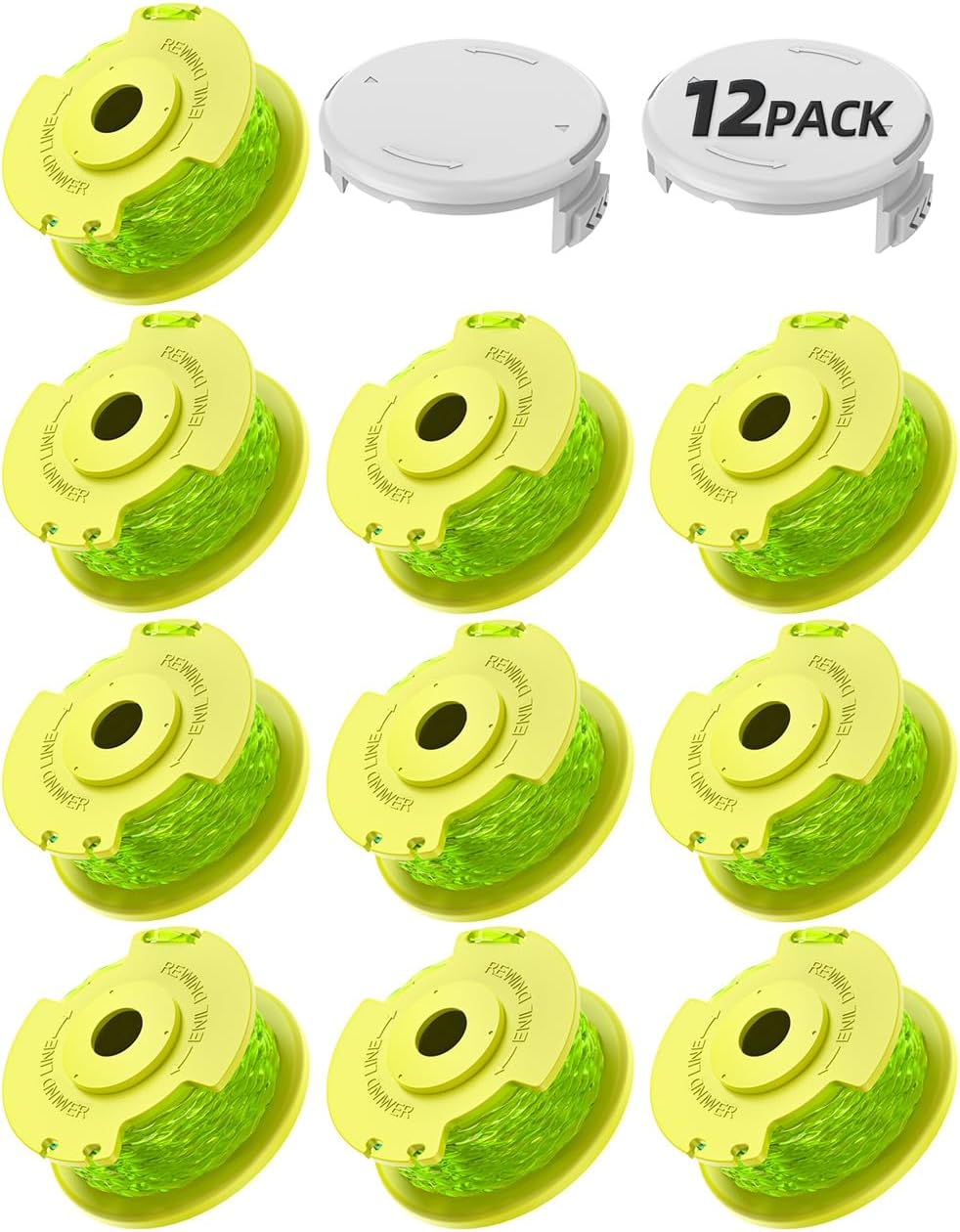 Pack De 12 Bobines De Rechange Pour Ryobi One+ Ac14rl3a 18v 24v 40v Coupe-bordures, Diamètre De Bobine De 2 Mm, Longueur De 3,3 M (10 Fils De Coupe, 2 Capuchons De Bobine)