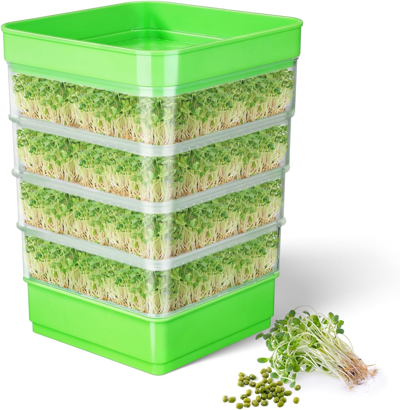 Kit De Germination, Kit De Culture À 4 Niveaux Pour Germes De Haricots, Plateaux De Culture Empilables Avec Micro-organismes Verts Pour Haricots, Luzerne Et Herbe De Blé