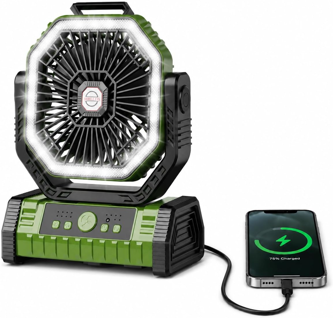 Ventilateur De Camping Avec Batterie De 20 000 Mah, Lumière Led, 4 Vitesses, Télécommande, Crochet, Minuterie De 8 Heures Et Fonction D'Oscillation Automatique. Ventilateur De Table Avec Lumière Pour