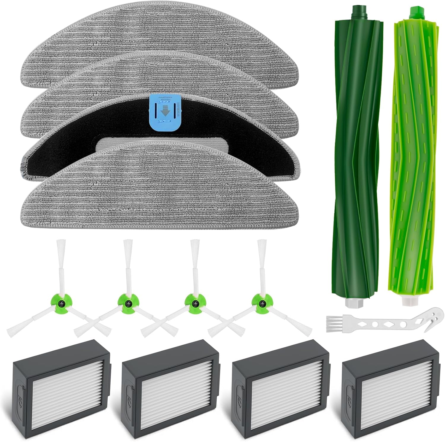 Kit De 15 Pièces De Rechange Pour Aspirateurs Irobot Roomba Combo I5, I5+, J5, J5+, I8, I8+ : 2 Brosses Principales, 4 Brosses Latérales, 4 Filtres Hepa, 4 Lingettes De Nettoyage, 1 Brosse De Nettoyag