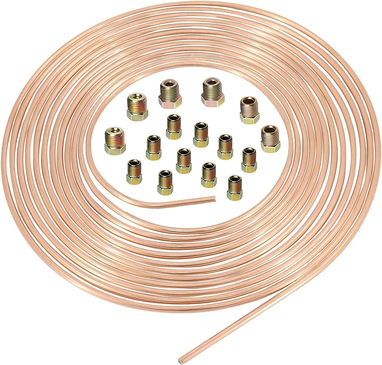 Tuyau De Frein Cuivré 7,62 M (25 Pi) Ø 4,75 Mm, Kit De Remplacement De Conduite De Frein 3/16", Conduite De Frein Et De Carburant Pour Véhicules À 16 Raccords
