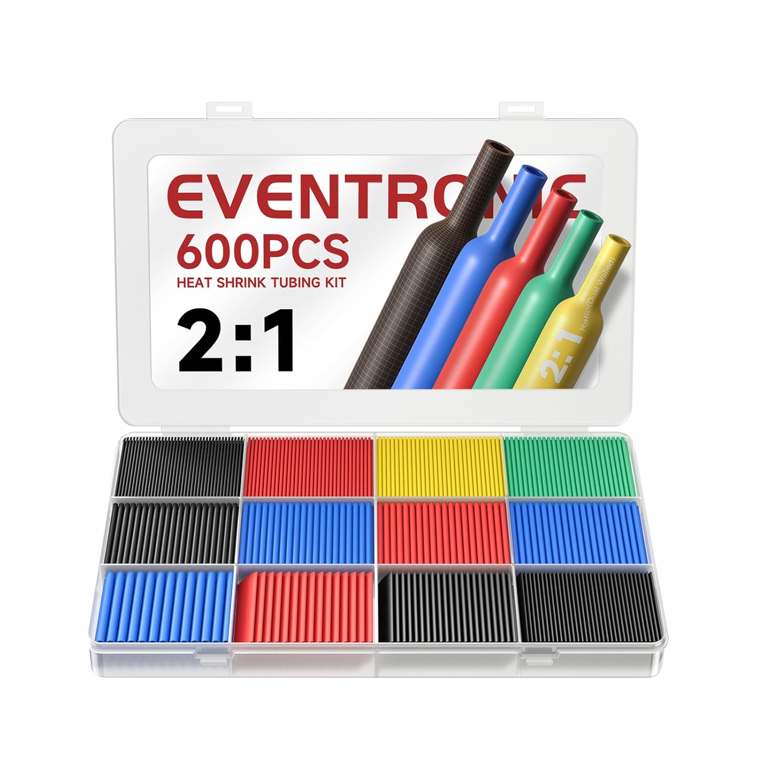 Et1001 Manchon Rétractable, 600 Pièces, Étanche Ip56, Matériau Eva, Longueur Totale 27 M, 5 Couleurs, 12 Tailles, Idéal Pour L'Isolation Électrique Et Les Connexions De Câbles, Résistant À La Couleur