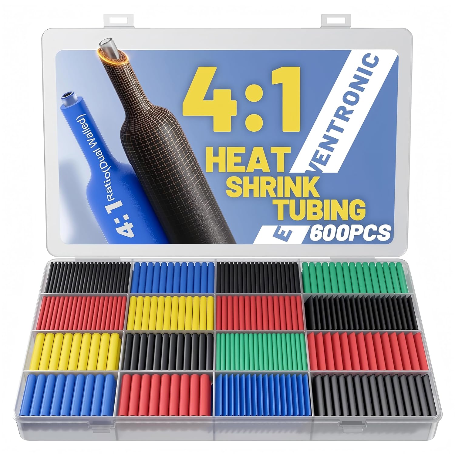 Manchon Thermorétractable 4:1, 600 Pièces, Étanche Ip68, Kit De Manchons Thermorétractables Professionnels Pour L'Industrie Maritime, Automobile Et Électrique, 5 Couleurs