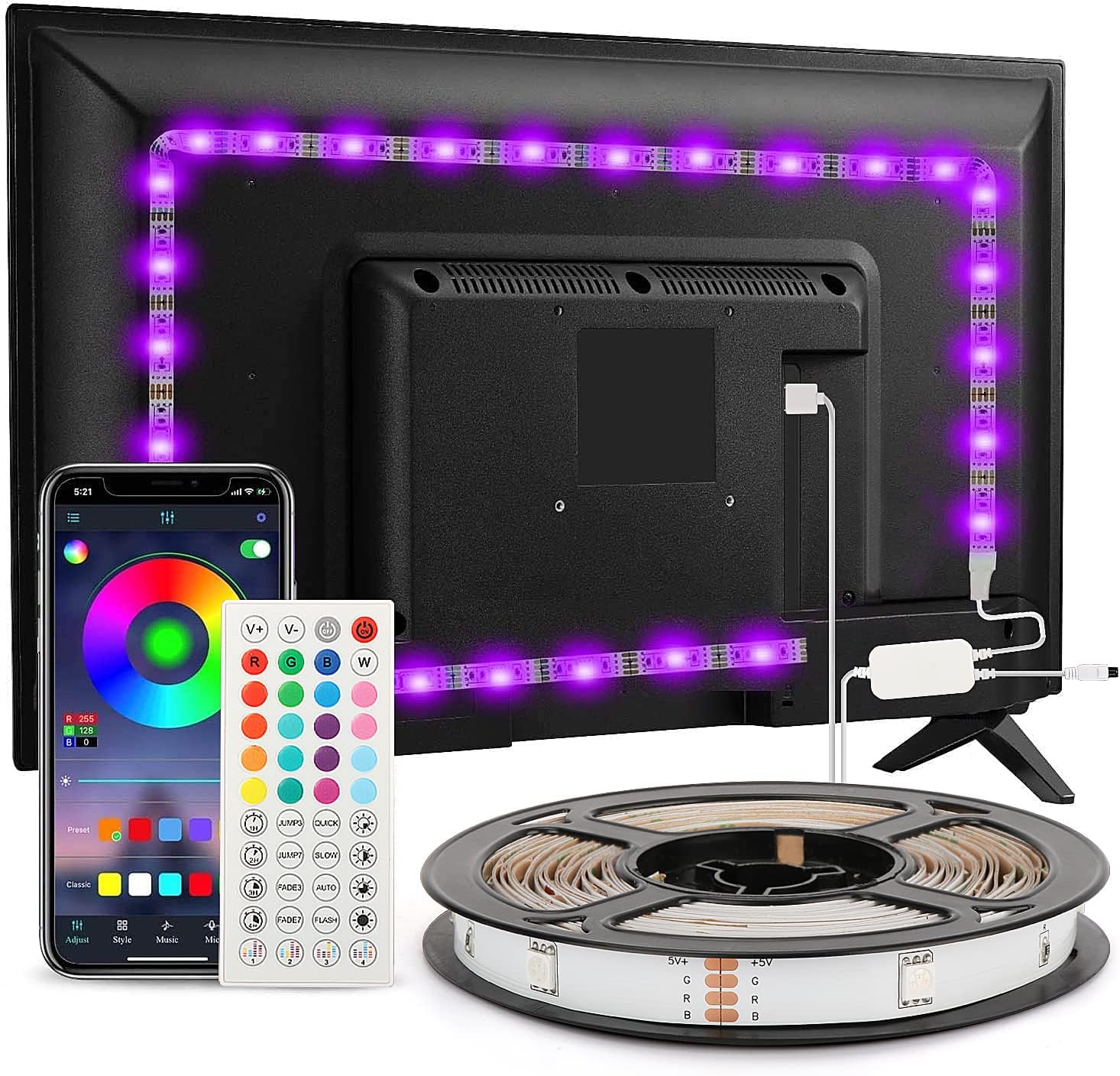 M Led-tv-streifen, Bande Led Avec Rétroéclairage Pour Téléviseurs De 40 À 65 Pouces, 5050 Rgb Usb Avec Télécommande, Diy, Contrôlé Par Le Rythme De La Musique