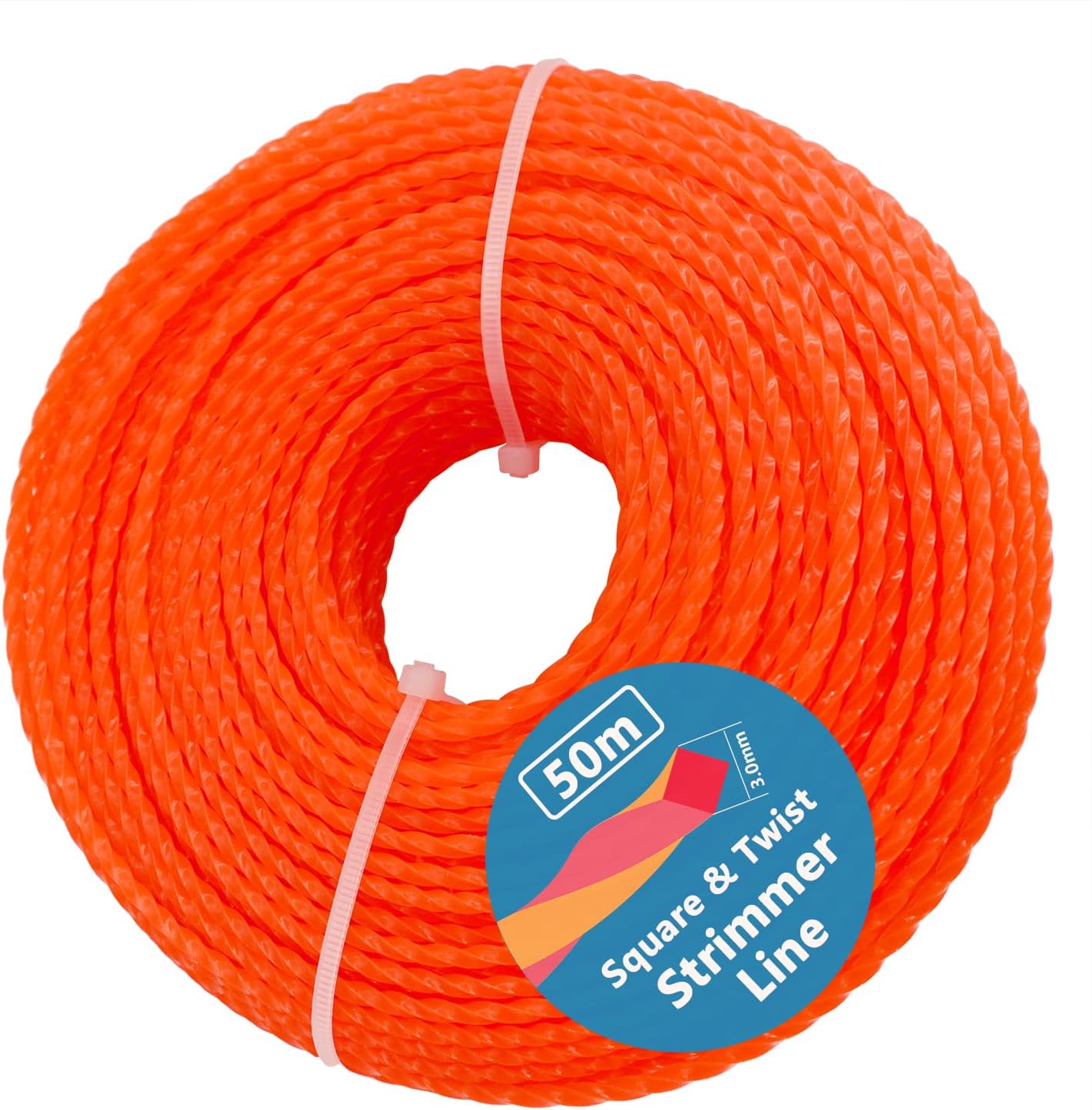 Fil De Coupe Carré Torsadé Pour Débroussailleuse, 3 Mm X 50 M, Fil De Coupe En Nylon Haute Résistance, Fil De Coupe Robuste Pour Coupe-bordures, 3 Mm X 50 M