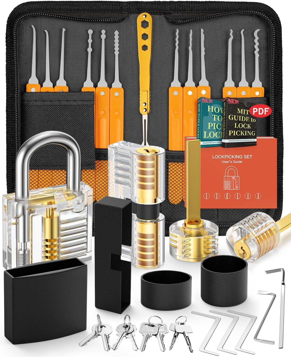 Set D'Ouverture De Serrure De 36 Pièces, Set D'Ouverture De Serrure Avec 4 Serrures, Outils D'Entraînement Transparents, Cadenas Et Sac De Transport Pour Débutants Et Serruriers Professionnels