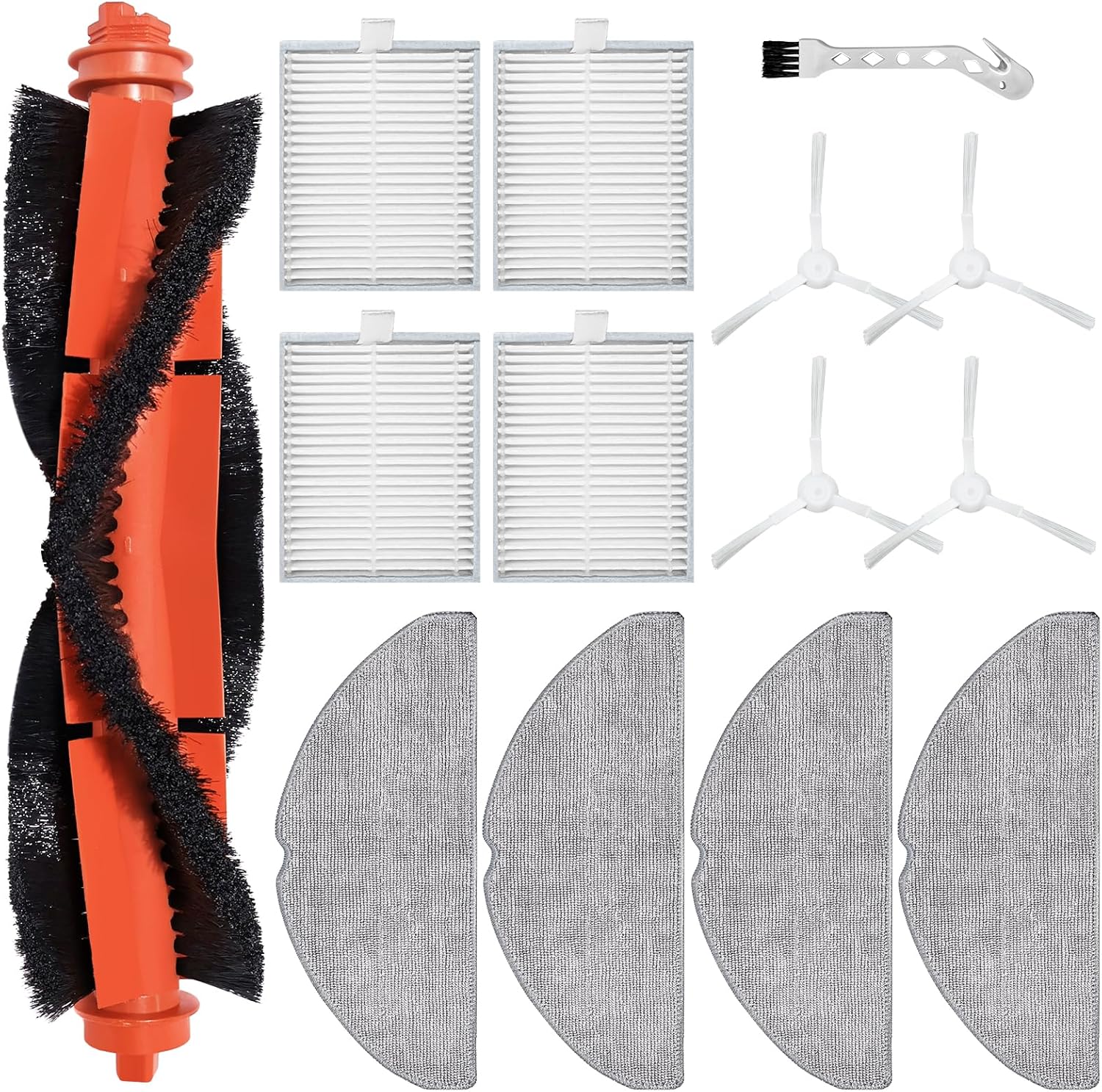 Kit De 14 Pièces De Rechange Pour L'Aspirateur Robot Xiaomi S20 : Comprend 1 Brosse Principale, 4 Lingettes De Nettoyage, 4 Filtres De Rechange, 4 Brosses Latérales Et 1 Brosse De Nettoyage.