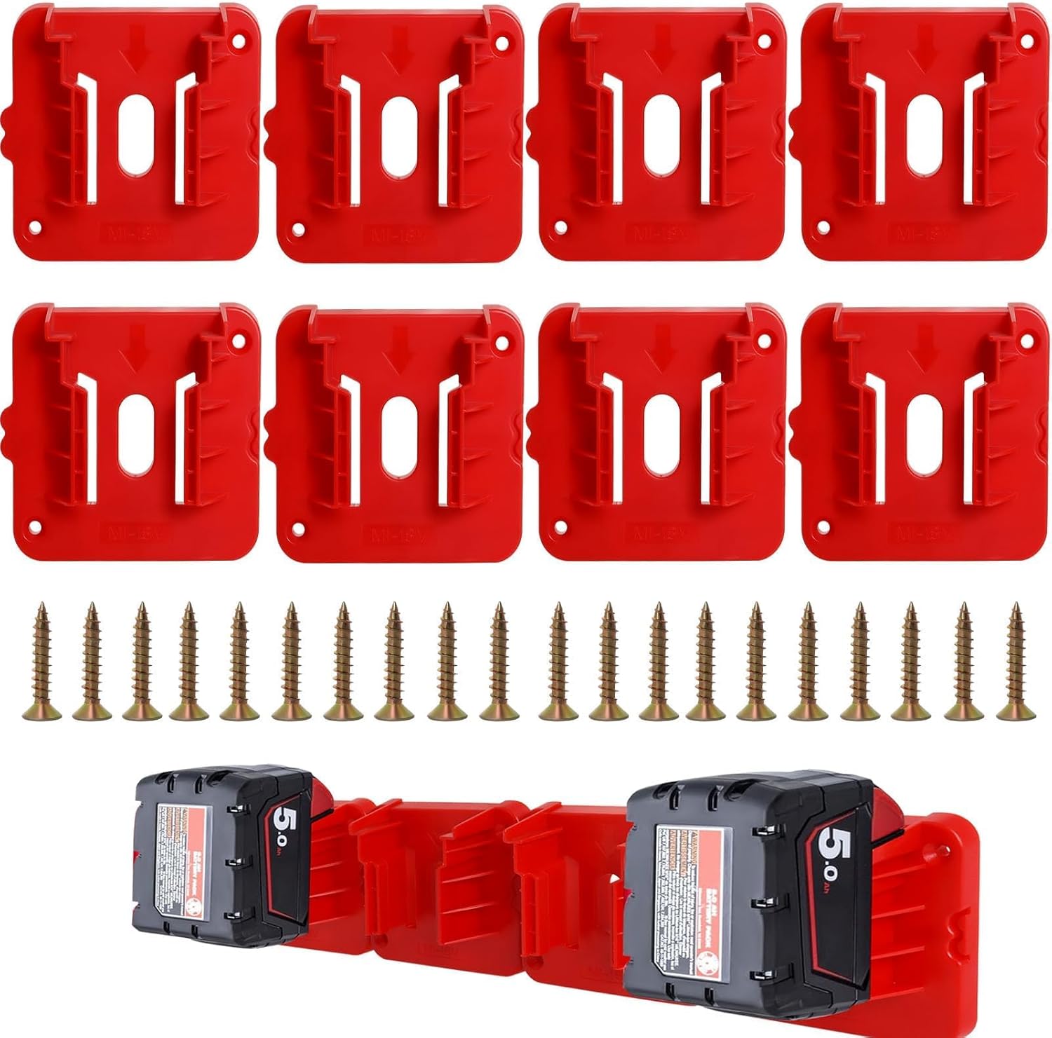 Lot De 8 Supports De Batterie Compatibles Avec Les Batteries Milwaukee M18 18v (références M18 48-11-1815, 48-11-1828, 48-11-1850 Et 48-11-1860). Adaptateur De Batterie Mural Pour Camions De Travail,