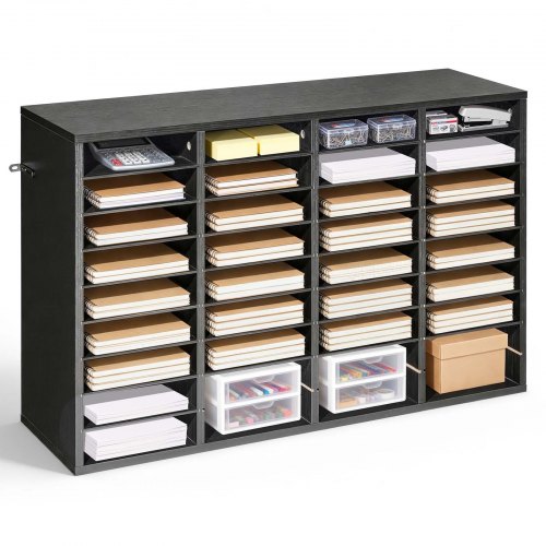 Briefablage Mit 36 Ablagefächern & Herausnehmbaren Regalböden, Dokumentenablage Aus Holz, Aktenhalter Für Büro Zuhause Klassenzimmer, Literaturorganizer Für Akten Dokumenten Papier, Schwarz