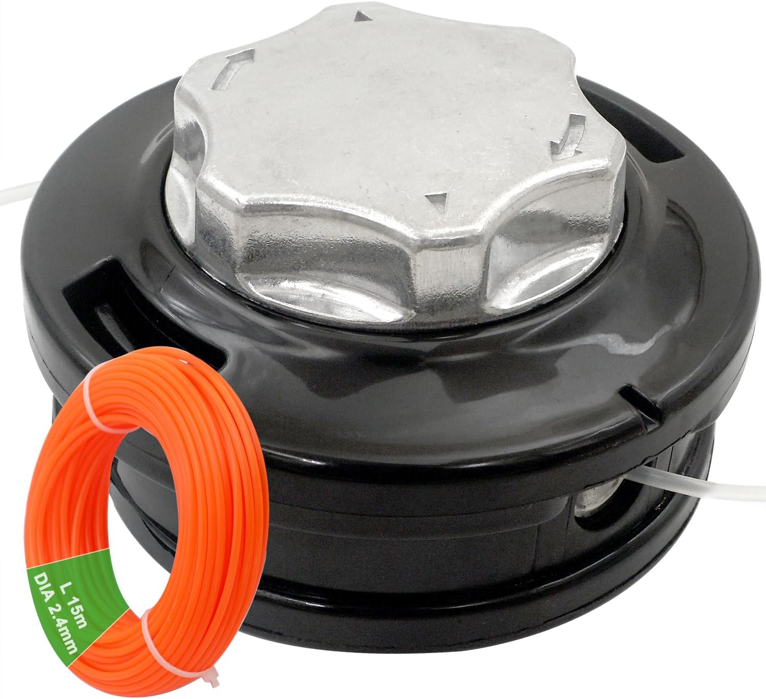Tête De Coupe-haies Double M10x1,25 À Filetage À Gauche, En Alliage D'Aluminium Avec Réglage Automatique De La Pointe. Fil De Nylon De 2,4 Mm X 15 M.