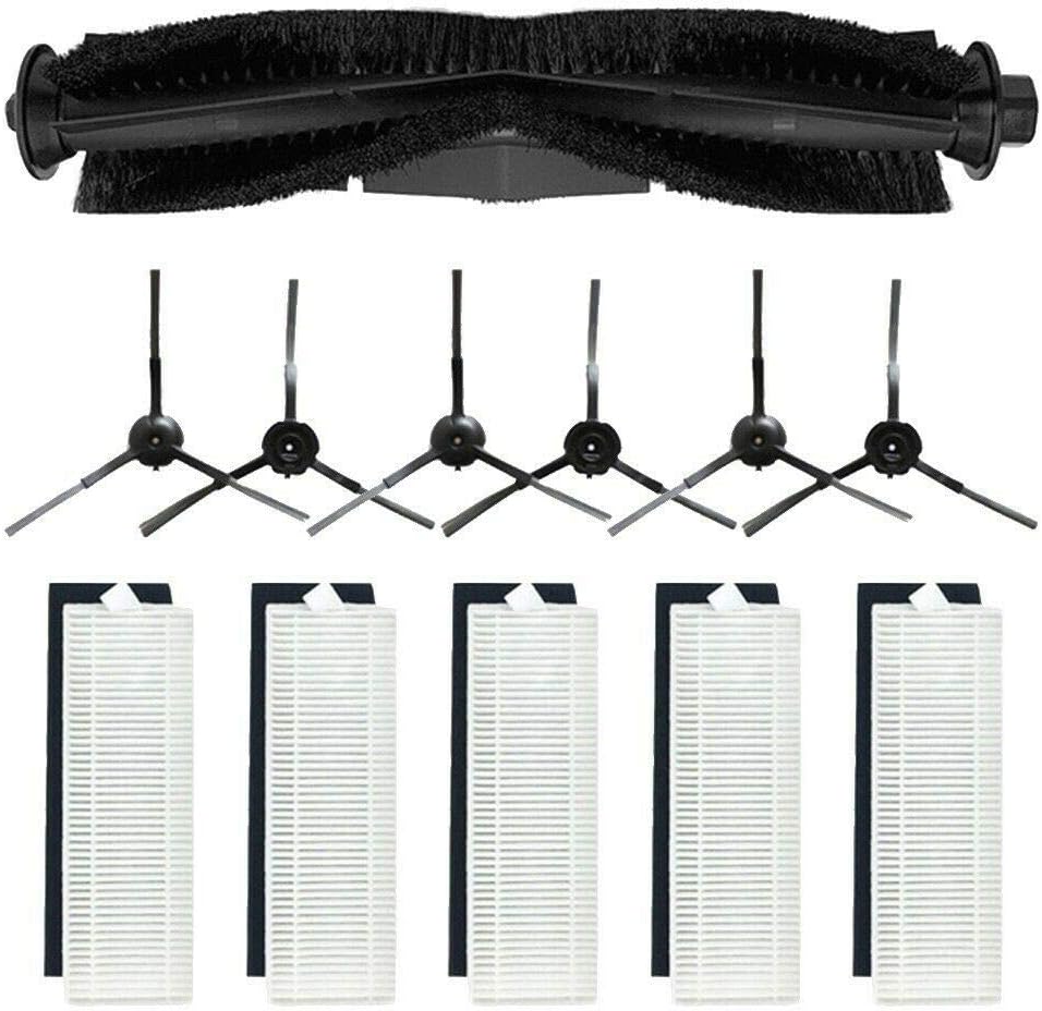 Kit De 12 Pièces De Rechange Pour Les Aspirateurs Robots Proscenic M7 Pro, Uoni V980 Plus Et Kyvol Cybovac S31 : 1 Brosse Principale, 6 Brosses Latérales, 5 Filtres Hepa