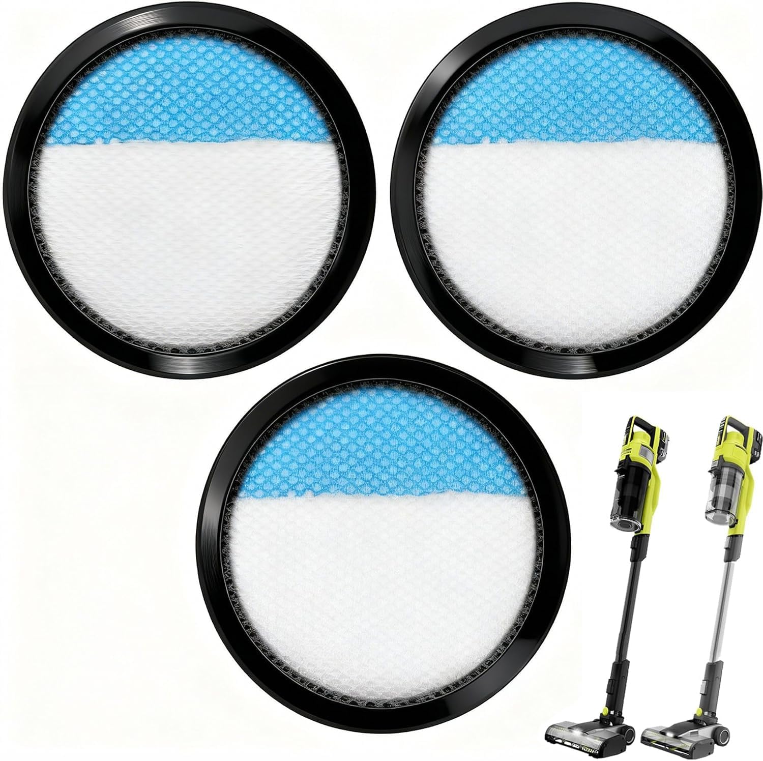 Lot De 3 Filtres Lavables One+ 18v Pour Aspirateurs Sans Fil Ryobi 18v Pcl720, Pblsv716, Pblsv717, Équivalent À La Référence A32sv720n