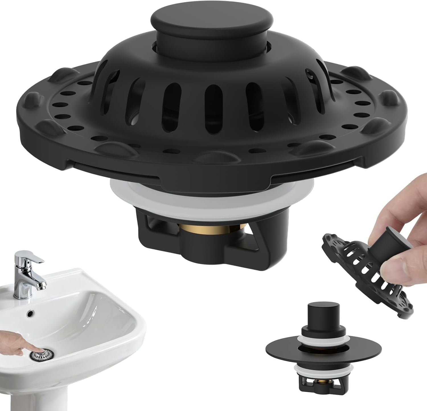 Amélioration Du Bouchon De Lavabo 3-en-1 En Acier Inoxydable Pour Des Trous De Lavabo De 25 À 46 Mm, Bouchon Universel À Pop-up Avec Panier Filtrant Amovible, Noyau En Laiton, Noir Mat