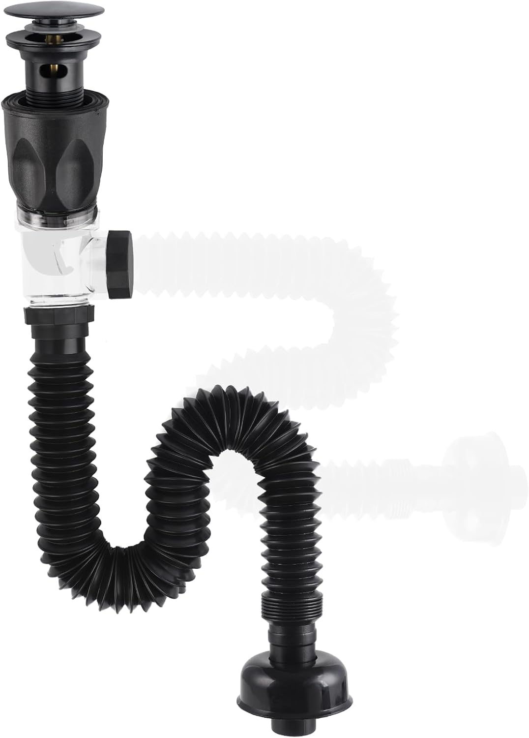 Équipement De Drainage Pour Lavabo, Bouchon Pop-up Universel À Clic, Avec Tuyau De Drainage Flexible, Étanche Aux Odeurs Et Aux Fuites – Noir