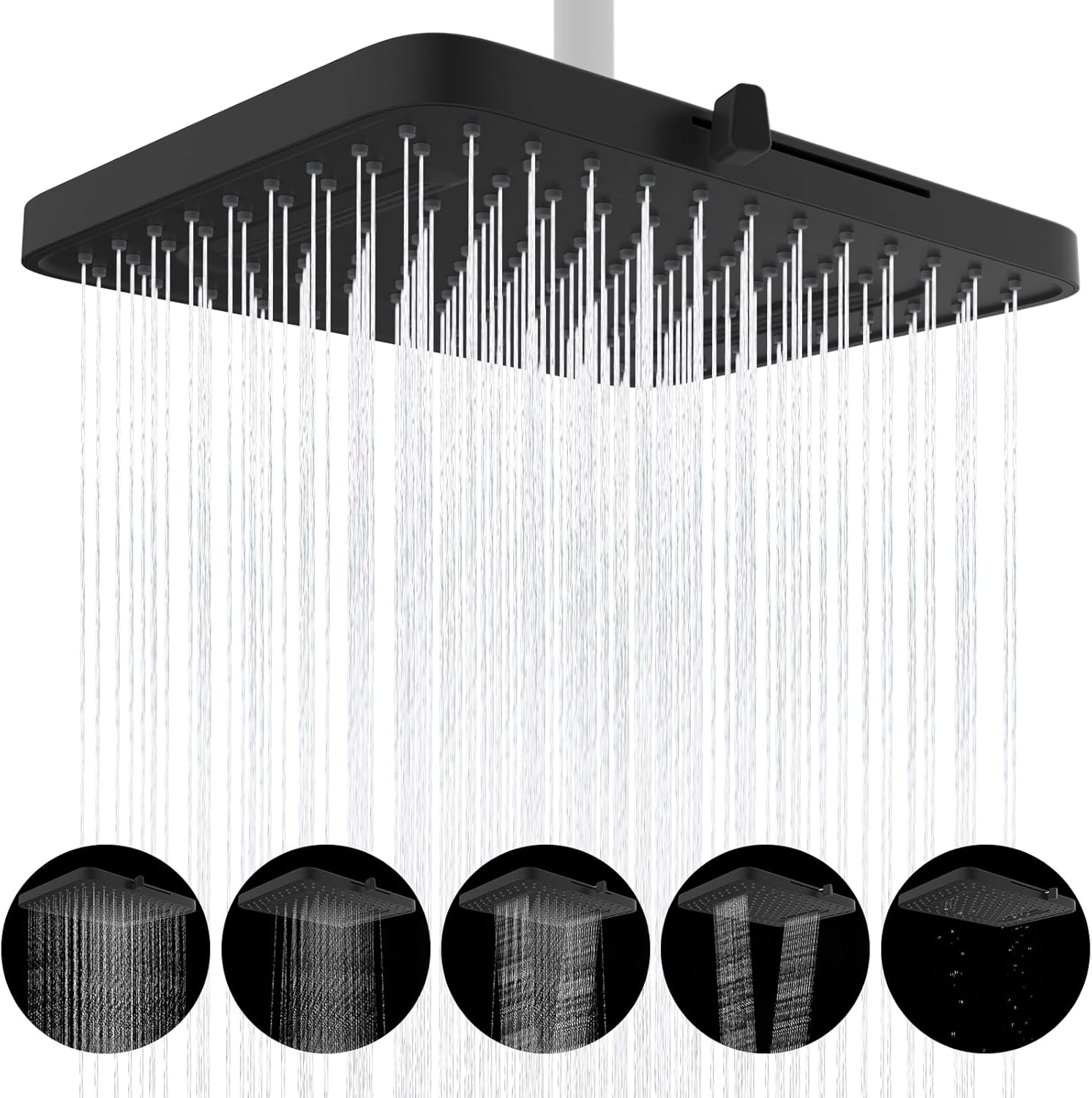 Douche Pluie Avec 5 Types De Jets, Pommeau De Douche Haute Pression De 33 Cm, Pommeau De Douche Carré Intégré, Joint À Rotule Réglable, Expérience De Douche Luxueuse