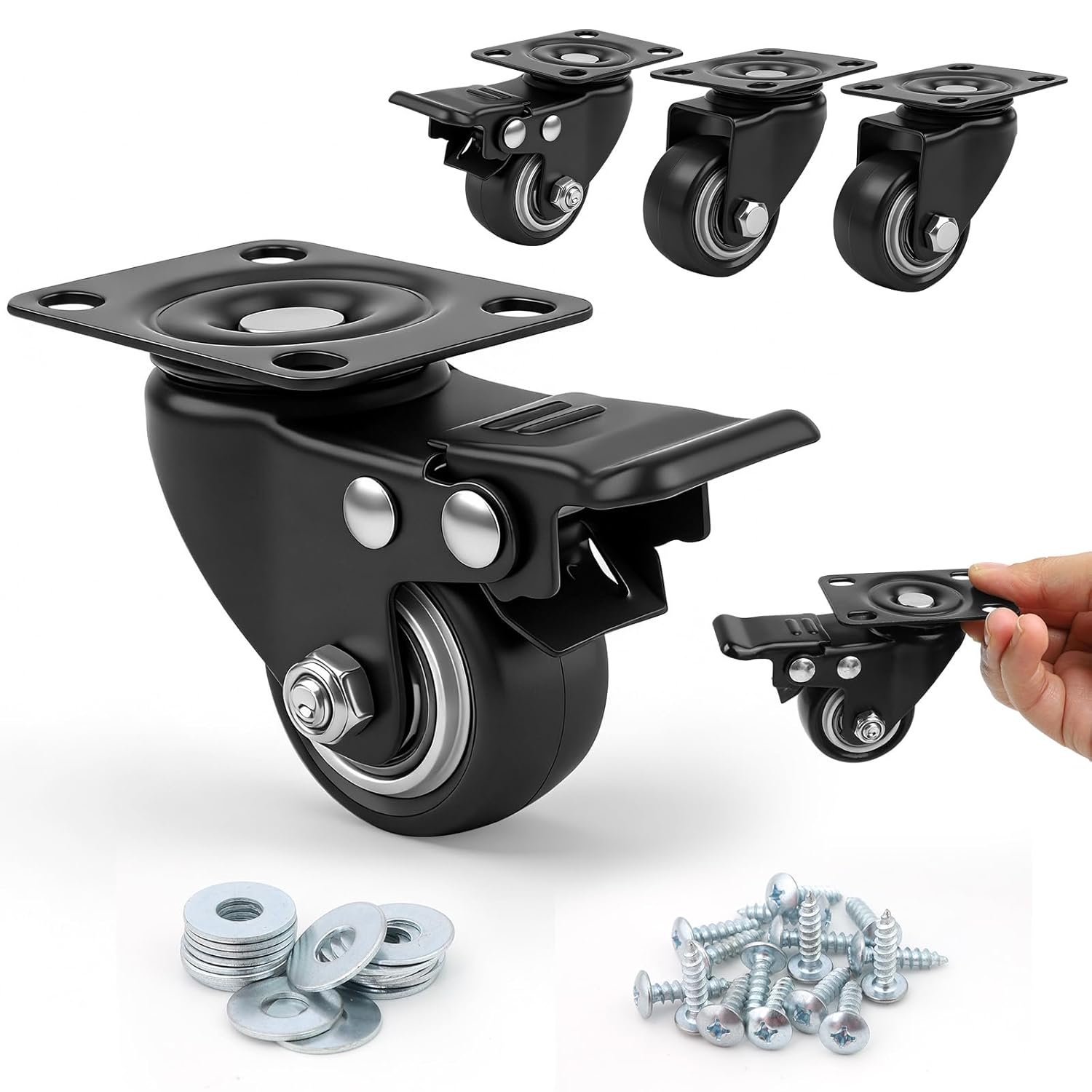 Ensemble De 4 Petites Roulettes Pivotantes En Caoutchouc De 38 Mm Pour Meubles Avec Une Capacité De Charge Totale De 90 Kg (2 Roulettes De Meuble Avec Freins Et 2 Sans Freins)