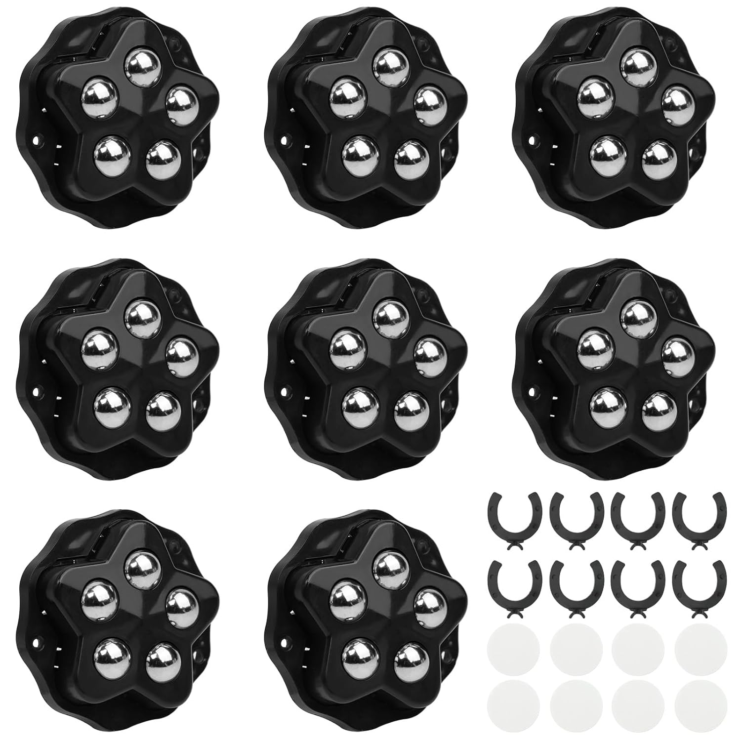 Ensemble De 8 Roulettes À Billes Autocollantes Pour Meubles – Petites Roulettes Plates Universelles À 360° – Roulettes Pivotantes – Pour Charges Lourdes – Avec 5 Billes En Acier – Mini Roulettes Pour