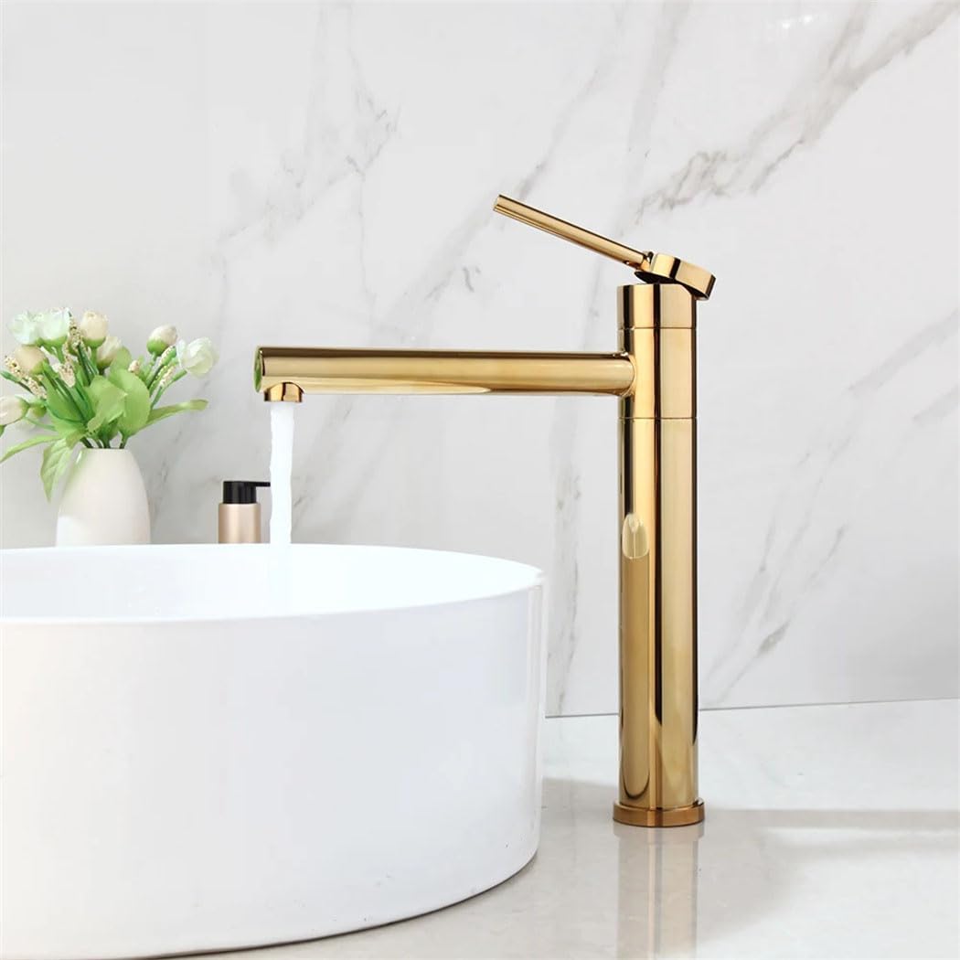 Robinet De Lavabo, Évier, Robinet Noir Et Doré, Mélangeur Pour Eau Chaude Et Froide, Robinet Surélevé