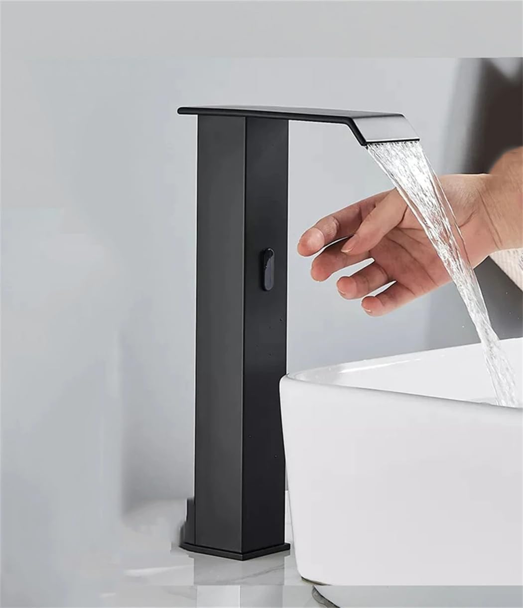 Robinet De Lavabo À Capteur Noir, Robinet De Salle De Bain À Capteur Automatique, Robinet Cascade Sans Contact, Mélangeur Pour Eau Chaude Et Froide
