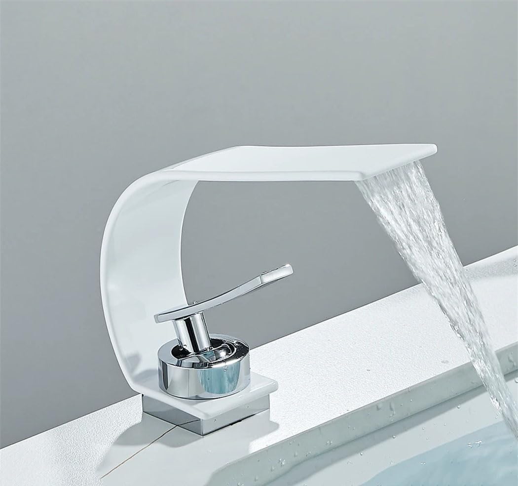 Robinet De Lavabo Noir Courbé Avec Mélangeur Eau Chaude Et Froide Et Design Cascade