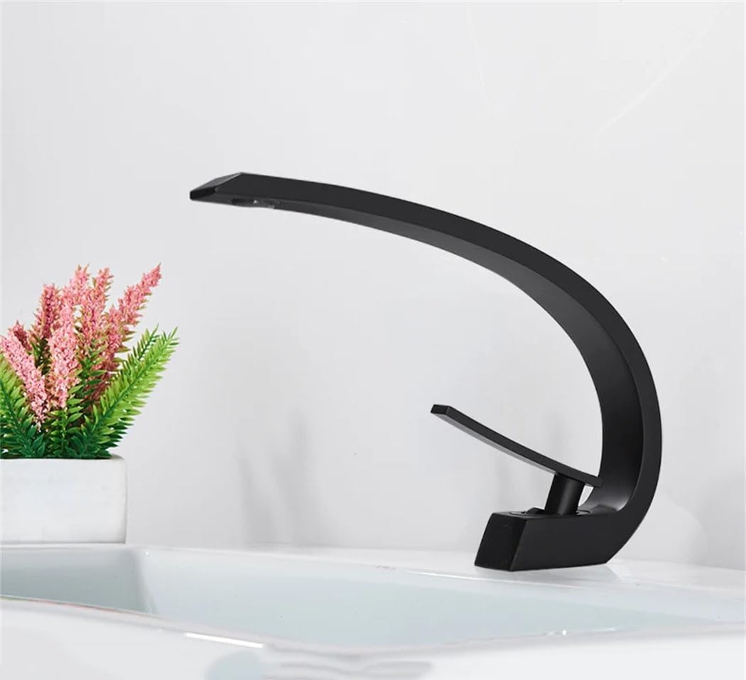 Robinet À Deux Poignées Incurvé À Un Trou Pour Eau Chaude Et Froide, Robinet Cascade Pour Lavabo, Robinet De Lavabo