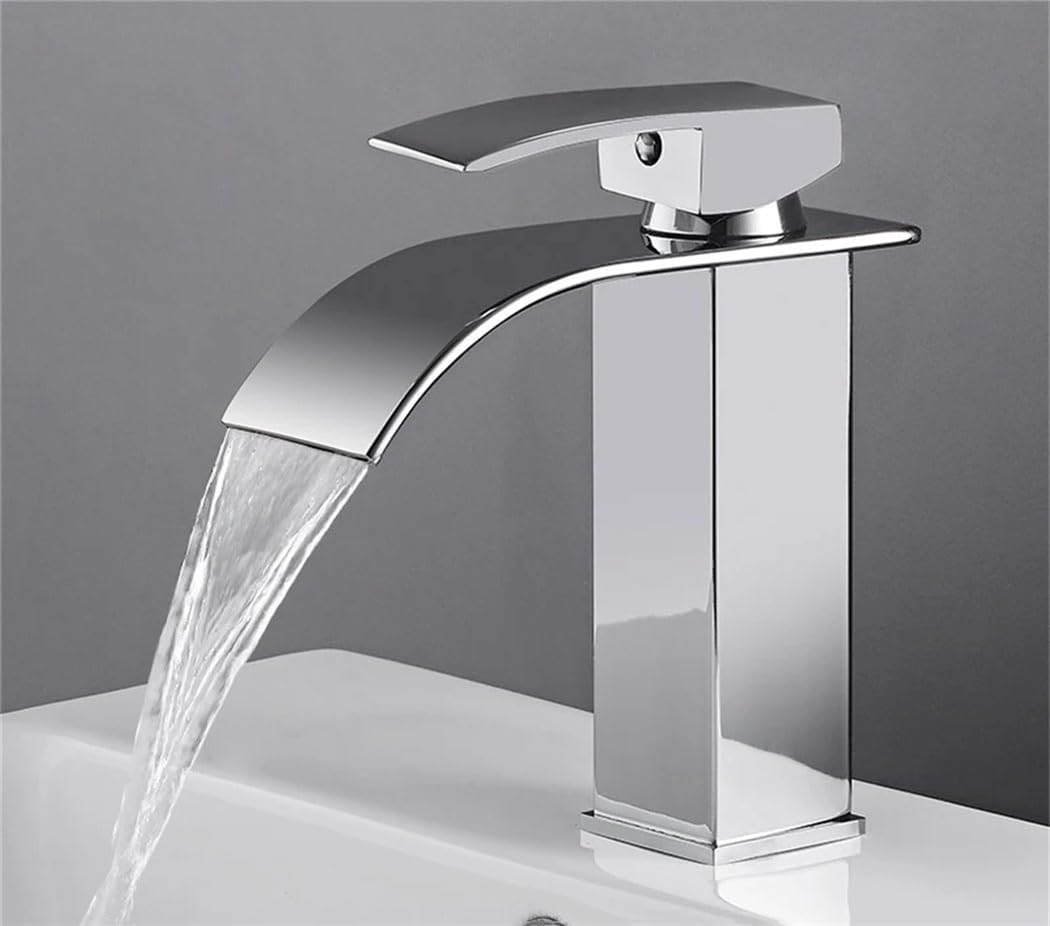 Robinet De Lavabo En Laiton, Robinet Cascade, Robinet De Baignoire En Laiton Avec Mélangeur Pour Eau Chaude Et Froide, Robinet De Lavabo À Monter Sur Le Plan De Travail