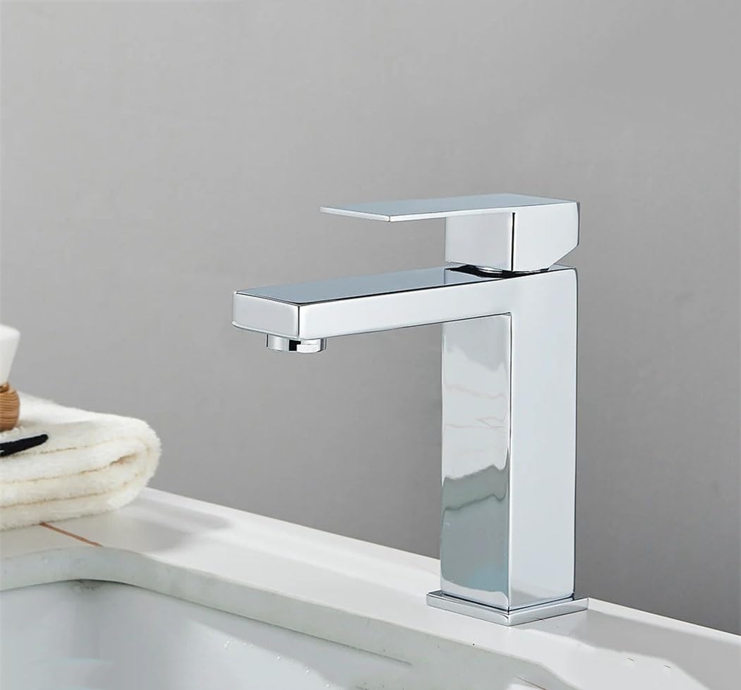 Robinet De Lavabo Noir, Carré, En Acier Inoxydable, Eau Chaude Et Froide, Or, Grande Robinetterie Surélevée