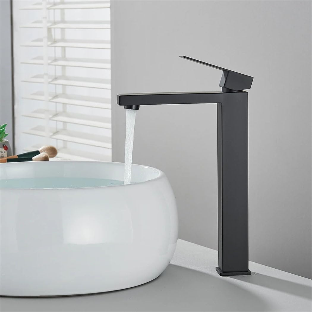 Robinet De Lavabo En Noir Mat, Mélangeur En Acier Inoxydable Pour Eau Chaude Et Froide, Robinet À Poser, Robinet De Sortie, Robinet Cascade.