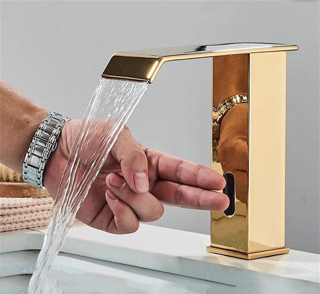 Robinet De Lavabo Automatique Avec Capteur, Noir, Mitigeur En Laiton Pour Eau Chaude Et Froide, Avec Robinet Cascade