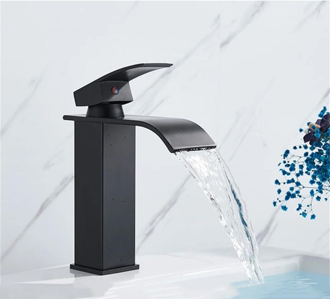 Robinet De Lavabo Cascade Noir En Saillie, Robinet Pour Eau Chaude Et Froide, Mélangeur De Lavabo Chromé