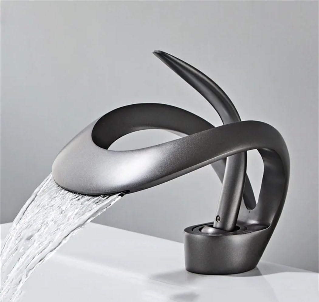 Robinet De Lavabo Doré, Robinet De Lavabo Noir, Robinet De Lavabo Créatif En Laiton Avec Fonction Cascade Pour Eau Chaude Et Froide