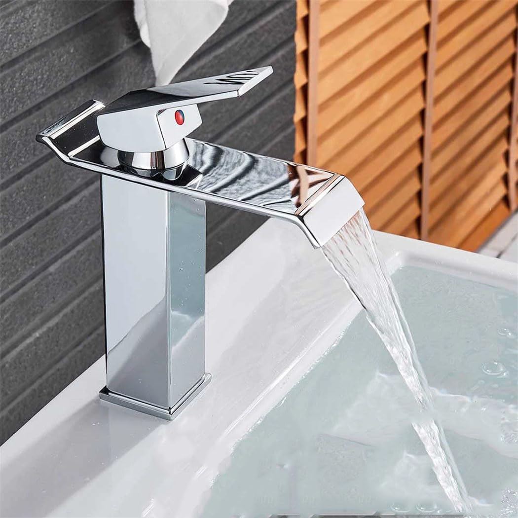 Robinet De Lavabo Pour Eau Chaude Et Froide, Robinet Cascade, Robinet De Lavabo À Levier Unique, Mélangeur En Laiton Noir