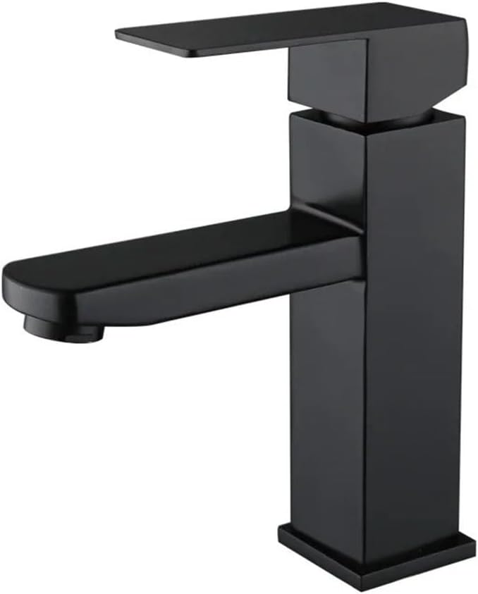 Robinet De Lavabo Carré En Acier Inoxydable Revêtu De Noir, Mélangeur De Lavabo Carré, Robinet De Lavabo Pour Eau Chaude Et Froide