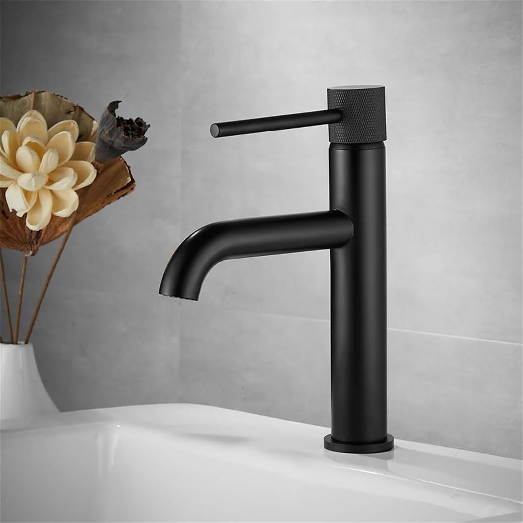 Robinet De Lavabo Avec Mélangeur, Brosse Pour Eau Chaude Et Froide, Robinet En Laiton Noir Mat Et Or, Mélangeur À Levier Unique
