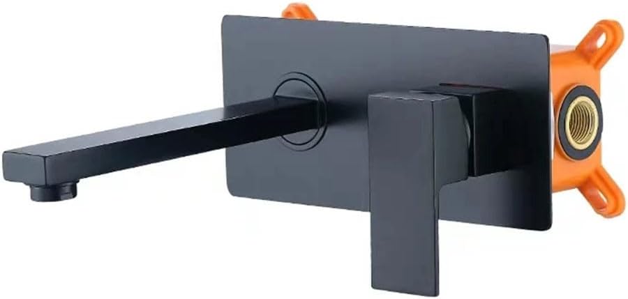 Robinet De Salle De Bain Luxueux, Noir Mat, Mitigeur Mural Carré En Laiton