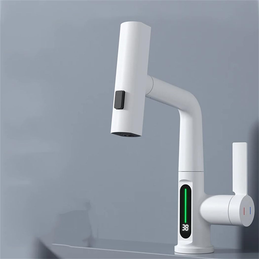 Robinet De Lavabo Avec Affichage Numérique, Robinet De Cascade, Robinet De Lavabo Avec Douchette Extractible, Mélangeur Pour Eau Chaude Et Froide, Robinet De Lavabo