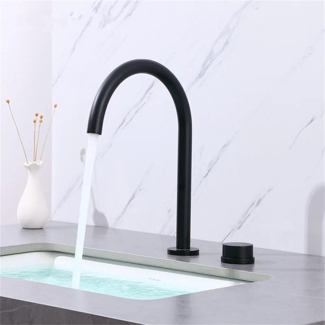 Robinet De Lavabo, À Deux Trous, En Or Brossé, Pivotant À 360 Degrés, Noir