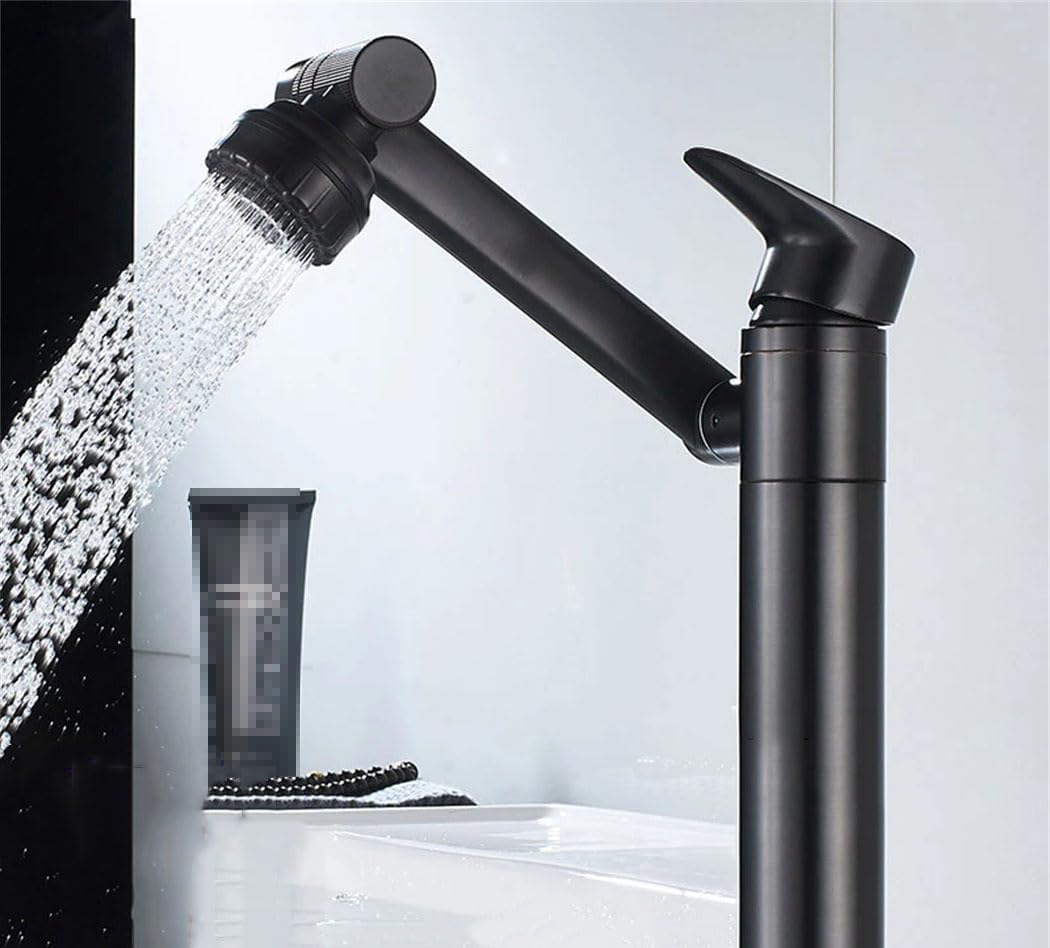 Robinet De Lavabo, Mélangeur Monocommande, Noir Et Or, Robinet De Lavabo Pivotant, Économiseur D'Eau, Eau Chaude Et Froide, Douche En Acier Inoxydable
