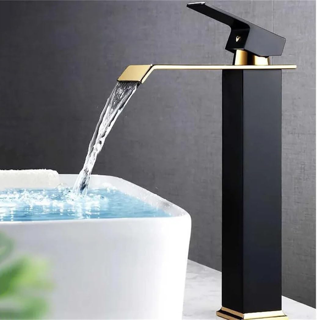 Robinet De Lavabo Cascade En Or Et Noir, Robinet De Lavabo En Laiton, Mélangeur Pour Eau Chaude Et Froide