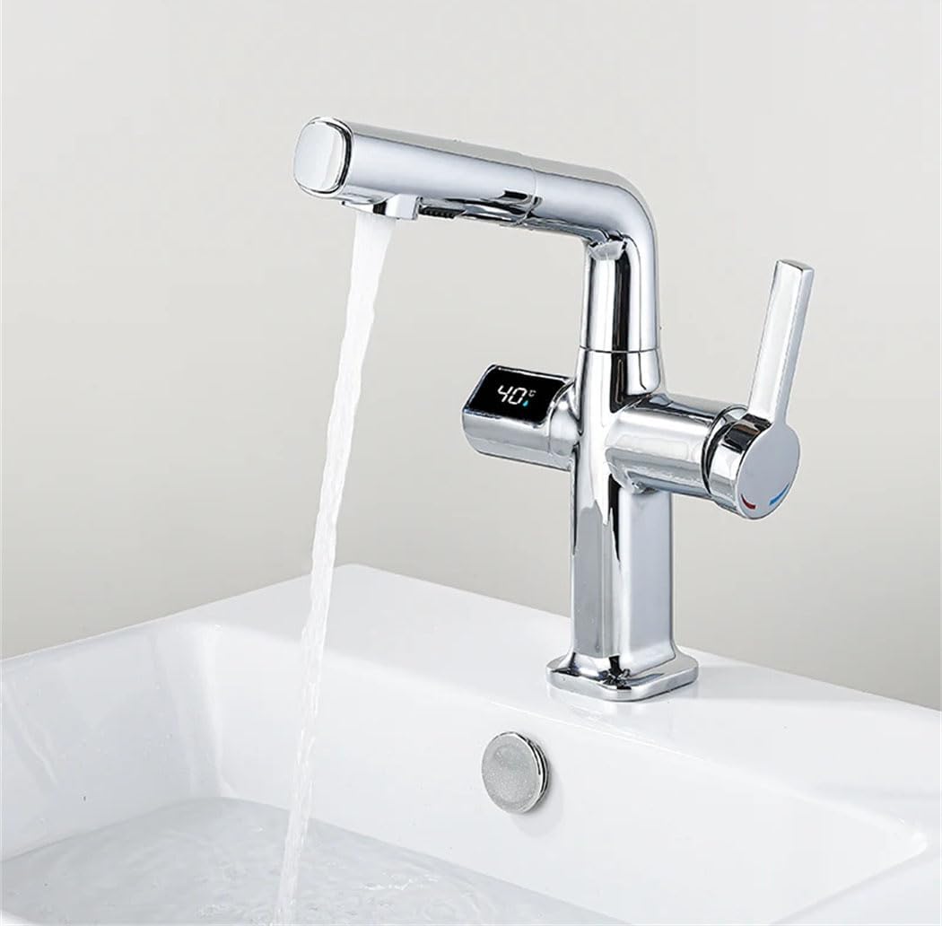Ensemble De Robinet De Lavabo En Laiton Noir, Avec Mécanisme De Tirage Et De Levage Ainsi Qu'affichage Numérique