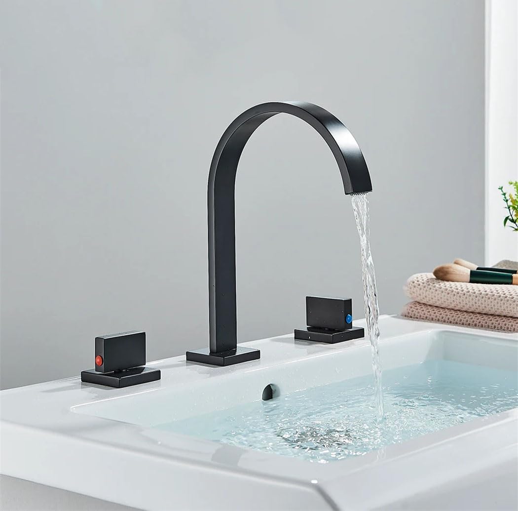Robinet De Lavabo Noir Et Doré, Robinet D'Eau Chaude Et Froide, Mélangeur À Deux Poignées Largement Répandu, Robinet De Baignoire À Monter Sur Le Rebord De La Baignoire