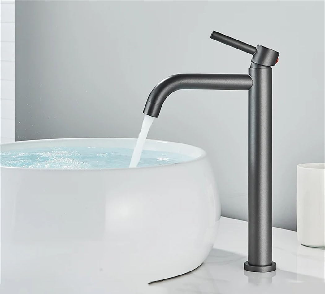 Robinet De Lavabo, Grand Lavabo En Chrome Noir, Robinet D'Eau Chaude Et Froide, Robinet De Salle De Bain